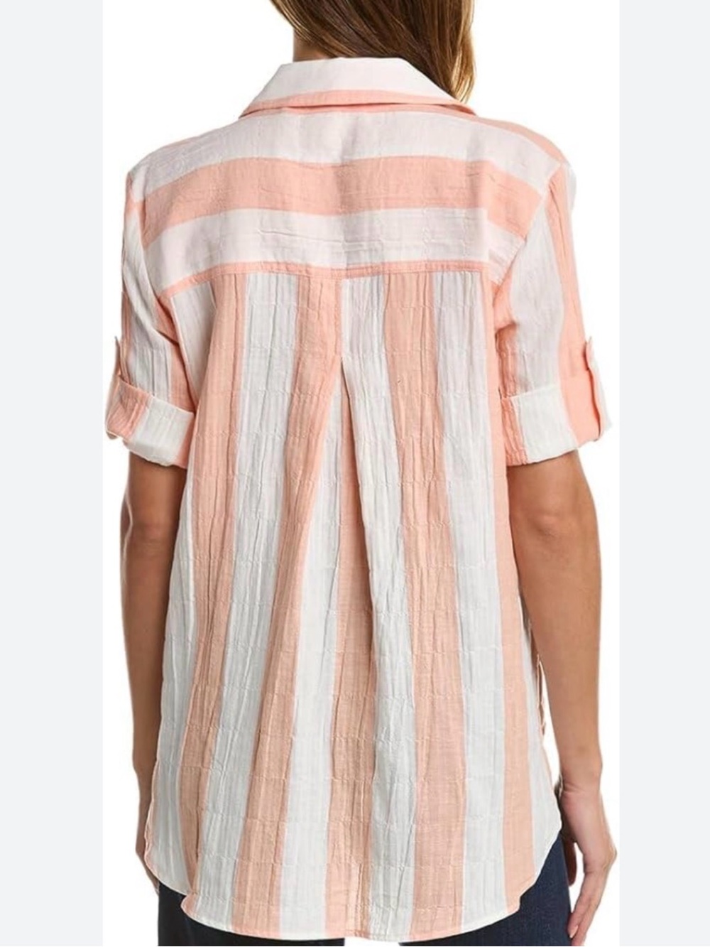Vince Camuto Peach and White Striped Button-Down Shirt - Picture 2 of 10